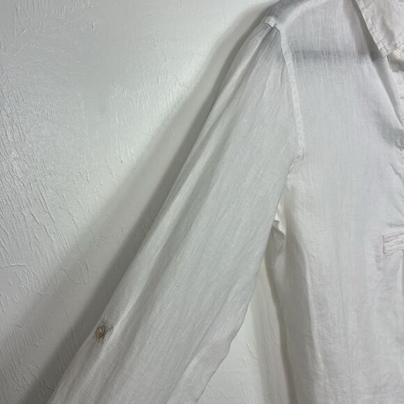 Tahari Linen White Collared Long Sleeve Button Front Blouse Top Size M - Picture 2 of 6